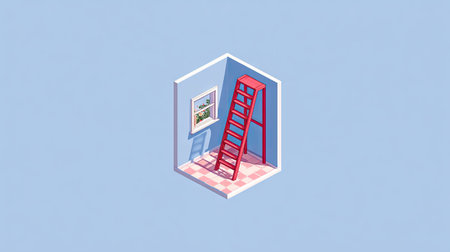 Ladder to the door. Isometric view. Vector illustration.の素材