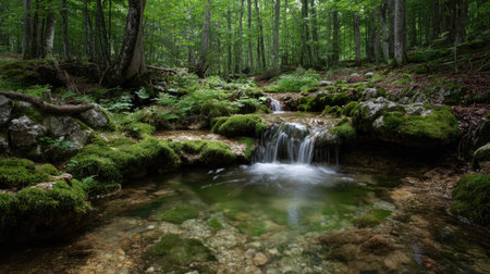 Small waterfall in the forest, Bialowieza Forest, Polandの素材