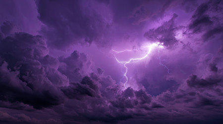 Lightning in dark stormy sky, 3d render illustration.の素材