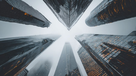 low angle view of modern skyscrapers in hongkongの素材