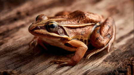 Rana esculenta - Common frog on a wooden background.の素材