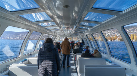 Boat trip on Lake Tahoe in California, United States of Americaの素材