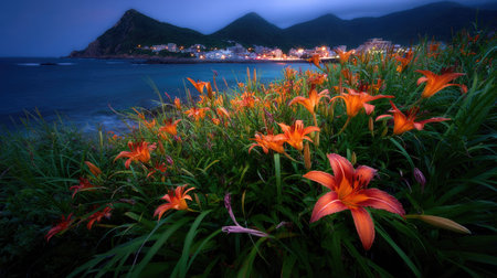 Daylily flowers at the coast of the island of Madeiraの素材