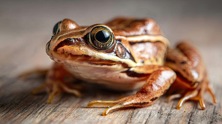 Frog (Rana temporaria) on a wooden background.の素材