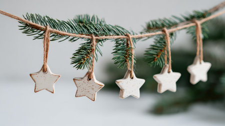 Christmas decoration with gingerbread cookies on a branch of a Christmas treeの素材
