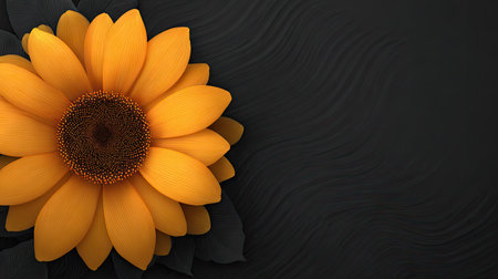 Sunflower on black background with copy space. 3D illustration.の素材