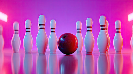 Bowling ball and skittles on the floor. 3d renderingの素材