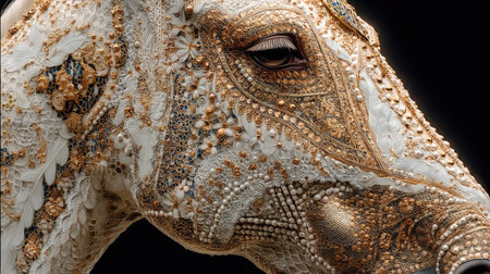 Detail of the head of an horse made of gold and silverの素材