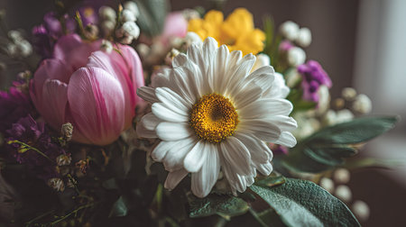 Beautiful bouquet of different flowers in vase, close upの素材