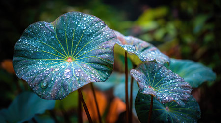 Lotus leaf with water droplets in the morning, Thailand.の素材