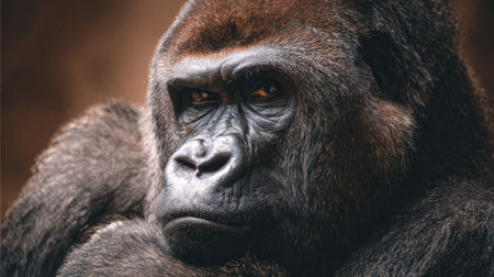 Portrait of a strong male gorilla in the forest. Close-up.の素材