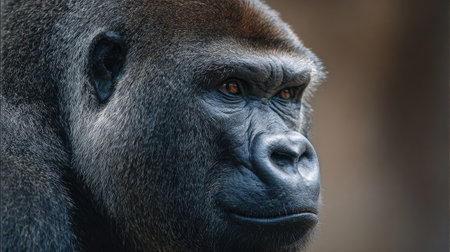 Portrait of a strong male gorilla with a sad expression on his faceの素材
