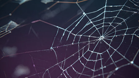 spider web on dark background, close-up, macro photoの素材