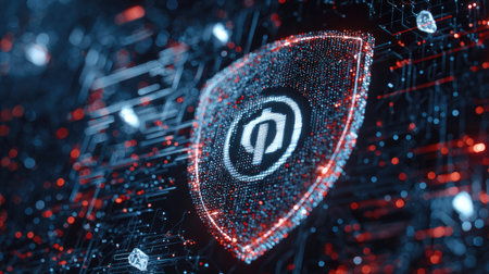 Cyber security concept. Shield with binary code. 3d illustrationの素材