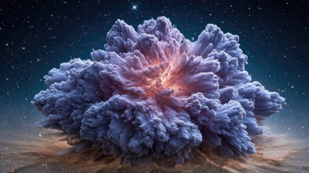 3d illustration of explosion in space with stars and nebula.の素材