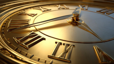 Closeup of golden clock face. Time concept. 3D Renderingの素材