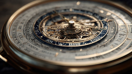 Detail of the dial of a vintage compass. Close-up.の素材