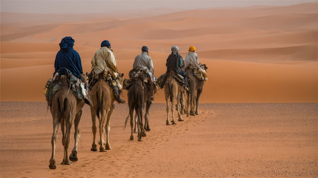 Camel caravan in the Sahara desert in Morocco, Africa, Africaの素材