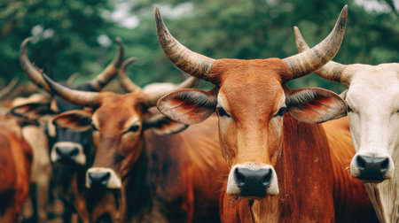 Cows and bulls in the field. Selective focus. nature.の素材