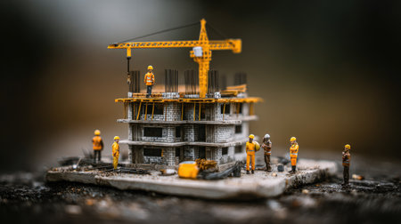 Miniature people : Construction worker building a house. Image use for real estate concept.の素材