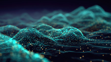 Abstract 3d rendering of wave with particles. Big data visualization.の素材