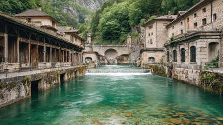 Famous old water mill in the Swiss Alps - Bern, Switzerlandの素材