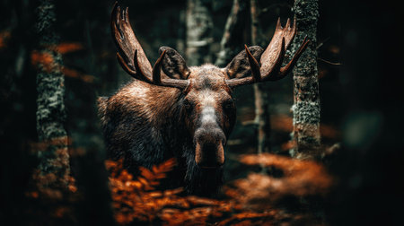 Moose in the forest. Wildlife scene from nature. Beautiful animal portrait.の素材
