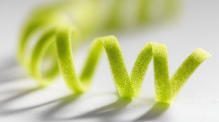 Close up of green ribbon on white background with copy space for textの素材