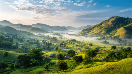 Beautiful mountain landscape in the morning at Chiang Mai, Thailandの素材