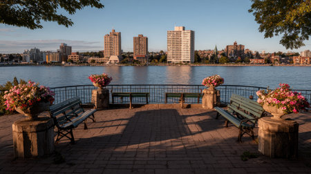 View of the city of Boston from the Charles River, Massachusetts, USA.の素材