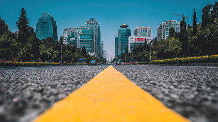 Asphalt road and modern skyscrapers in Beijing,China.の素材