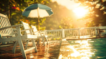 Swimming pool with sun flare and chair - vintage effect style picturesの素材