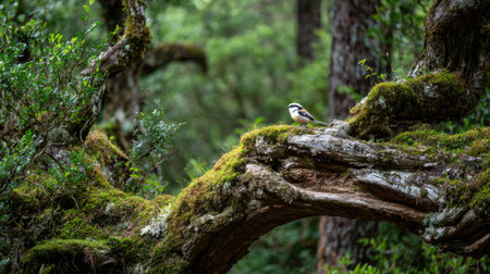 Eurasian nuthatch sitting on a branch in the forestの素材