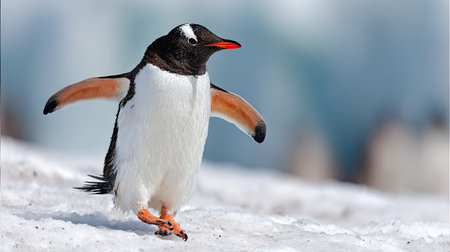 Gentoo penguin (Pygoscelis papua) on the snowの素材