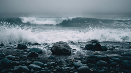 Pebble beach on a stormy day in Iceland. Toned.の素材