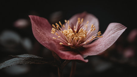 Close up of a red flower on a dark background. Toned.の素材
