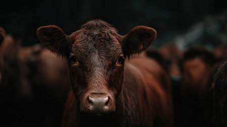 Portrait of a brown calf on a farm. Close-up.の素材