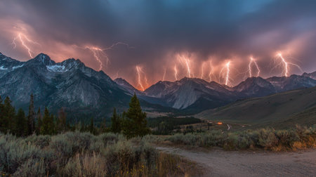 Lightning over Grand Teton National Park, Wyoming, USA.の素材