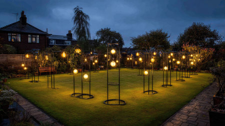 Lights in the garden at night, London, England, UKの素材