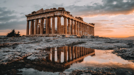 Parthenon temple at sunset, Acropolis, Athens, Greeceの素材