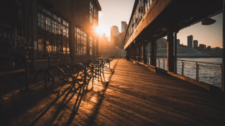 Bicycle parking on the pier in New York City, USA.の素材