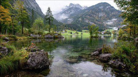 Panoramic view of the alpine lake Bled in Sloveniaの素材