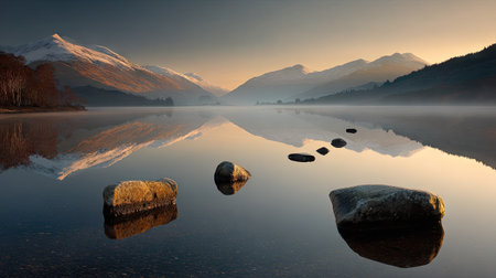 Sunrise at Lake Tekapo, Canterbury, New Zealand, with reflectionの素材