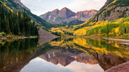 Reflection of mountains and lake in Glacier National Park, Montana, USAの素材