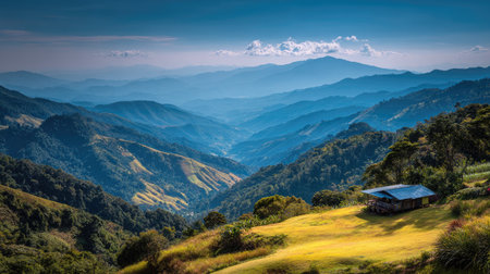 Mountain landscape at Doi Pha Tang in Chiangrai, Thailandの素材