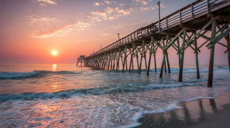 Sunset at Huntington Beach Pier, Los Angeles, California, USAの素材