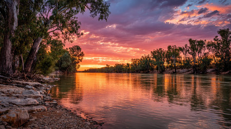 Sunset over the River Ebro in the Northern Territory of Australiaの素材
