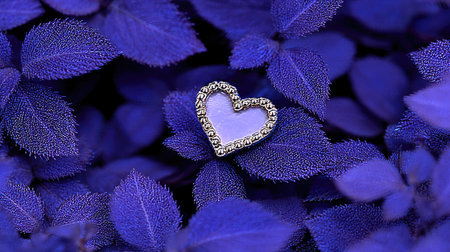 Heart shaped pendant on a purple leaves background, close-upの素材
