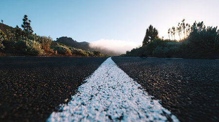 Long Empty Desert Asphalt Road in Canary Islands Tenerife Spainの素材