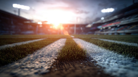 Soccer field in the evening with sun light and blurred background.の素材